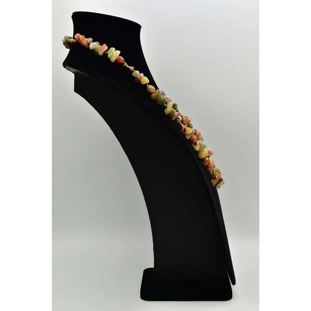 Miriam Haskell Lucite Stone Beaded Necklace Gold Green Orange Signed 1950s BinBN